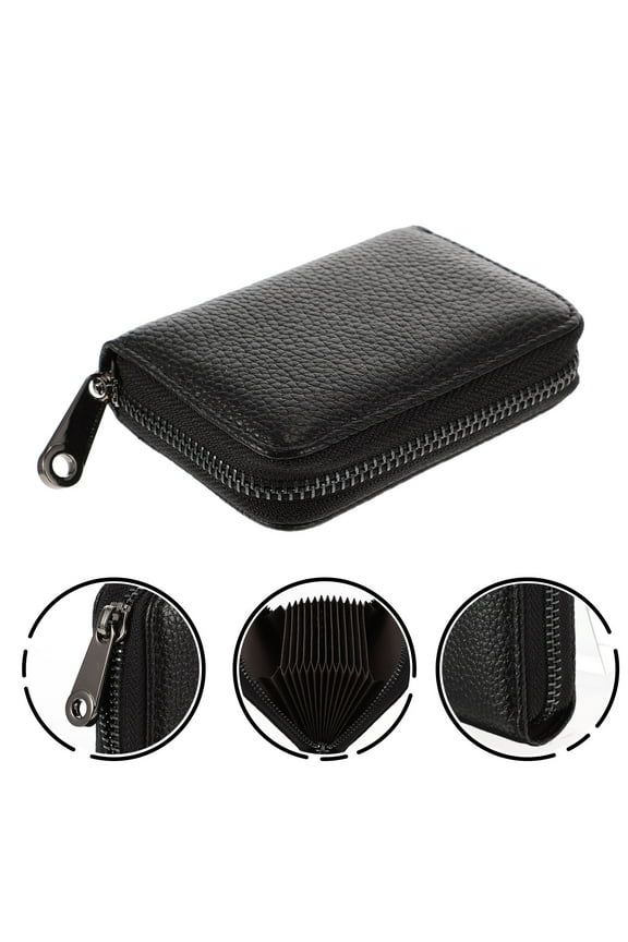 1Pcs Wallet Card Holder Wallet Pu Leather Black Rectangular Simple Design Multi Grid Slots For Men And Women
