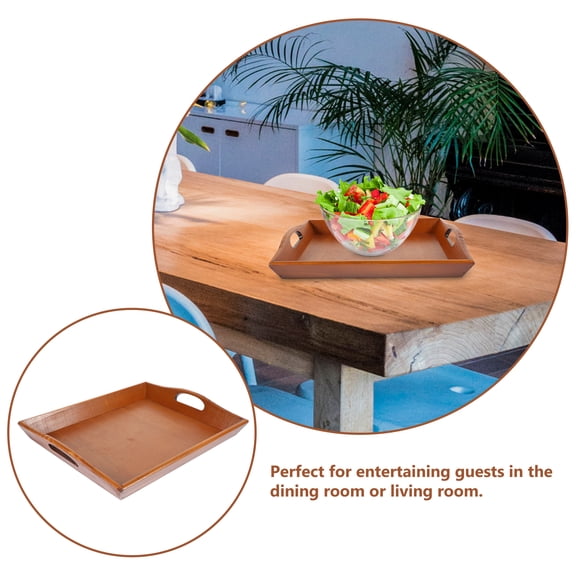 SOPOTUTU Brown Wood Serving Tray with Dual Handles, Vintage Rectangular Decorative Snack and Food Plate