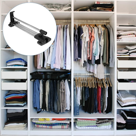 ORDDIART 1Set Clothes Hanger Retractable Wardrobe Rail Silver 300mm Stainless Steel Closet Rod Household Users