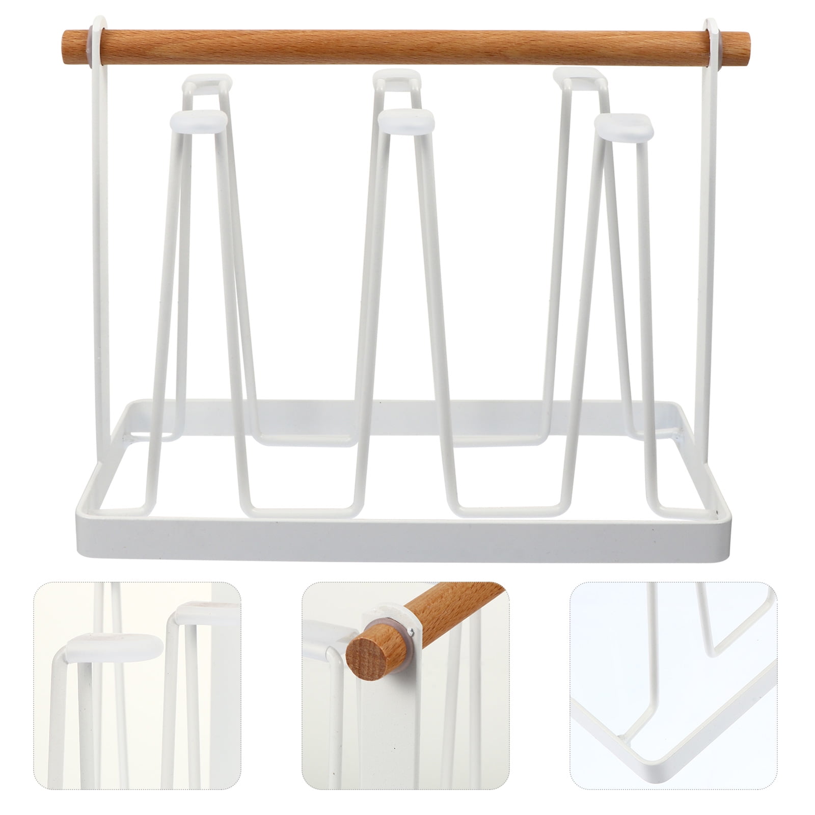 ORDDIART 1Set Desktop Cup Drying Rack Stand U Shaped Iron Wood Simple ...