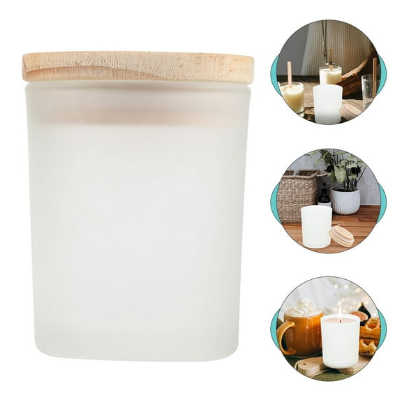 SOPOTUTU Transparent Glass Candle Jar with Wooden Lid for Wax Candles and Storage Container
