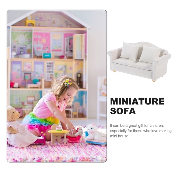 SOPOTUTU Miniature White Wood Sofa Dollhouse Furniture Simulation Accessory for Doll House