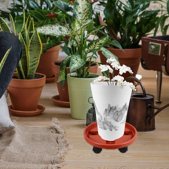 SOPOTUTU Red Plastic Plant Pot Tray with Smooth Rolling Wheels for Easy Mobility and Convenient Flower Pot Support