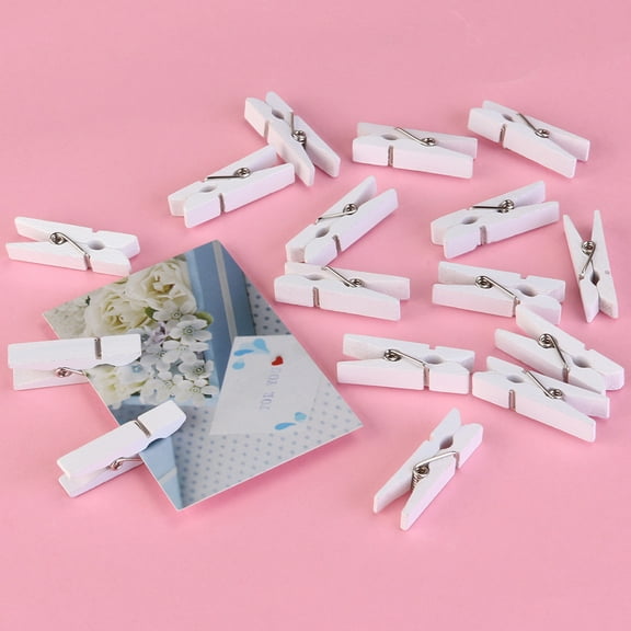 SOPOTUTU Mini Wood Picture Frame Clips White 200pcs - Small Photo Hanging Clips for Wall Decor and Crafts