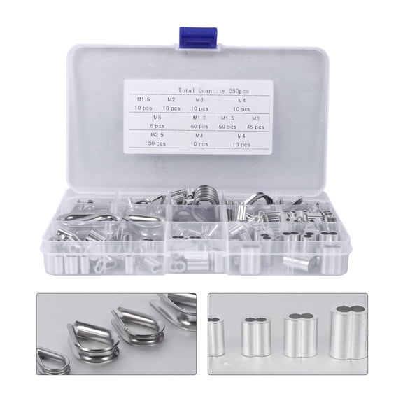 ORDDIART 250Pcs Crimping Loop Sleeve Set Corrosion Resistance Wire Rope Fittings for Marine Use