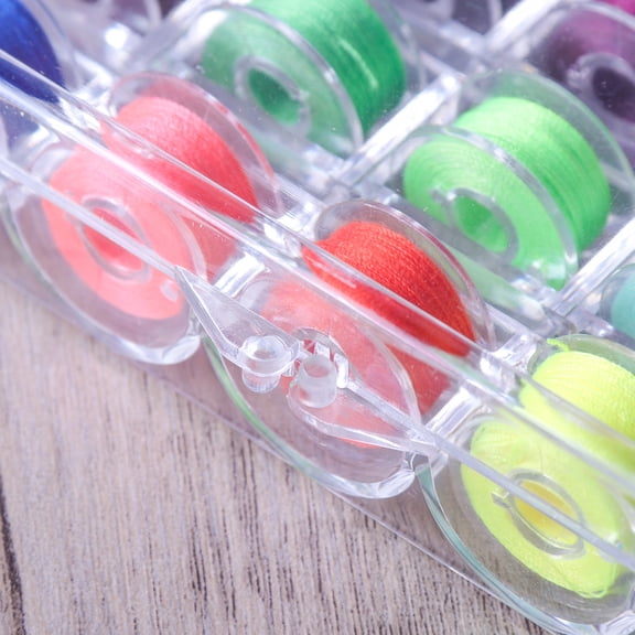 SOPOTUTU 25-Piece Clear Bobbin Organizer Box with Assorted Colorful Threads for Sewing, Quilting, and Craft Projects