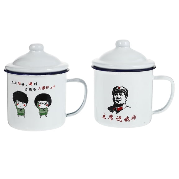 SOPOTUTU 2-Pack White Enamel Coffee Mugs Drinking Cups for Home Kitchen