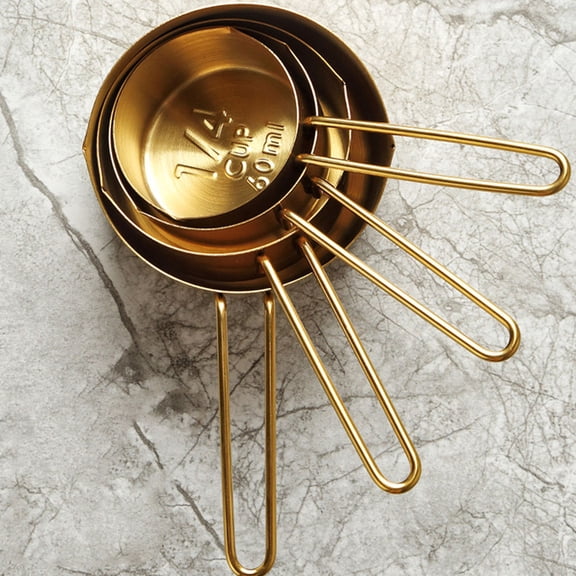 ORDDIART 4Pcs Measuring Spoon Home Users Golden Stainless Steel Long Handle 16x8.1in