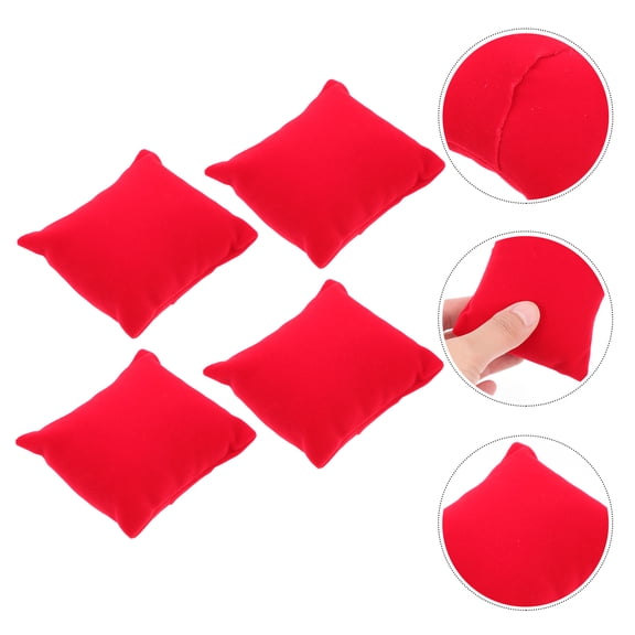 SOPOTUTU 4-Pack Red Small Flannel Display Pillows for Watch and Bangle Presentation, Soft Jewelry Showcase Cushions