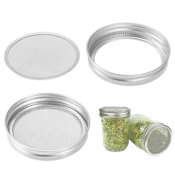 SOPOTUTU 4-Pack Seed Sprouting Lids with Stainless Steel Mesh Screens for Growing