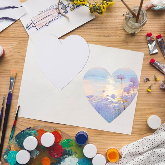 ORDDIART White Heart Art Panels Easy to Carry for Indoor Outdoor 5Pcs