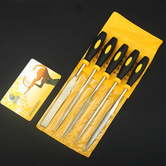 ORDDIART 5-Piece Steel File Set with Black Comfortable Ergonomic Handles, Ideal for Woodworking and Metalworking, 7x0.2x0.2in Files