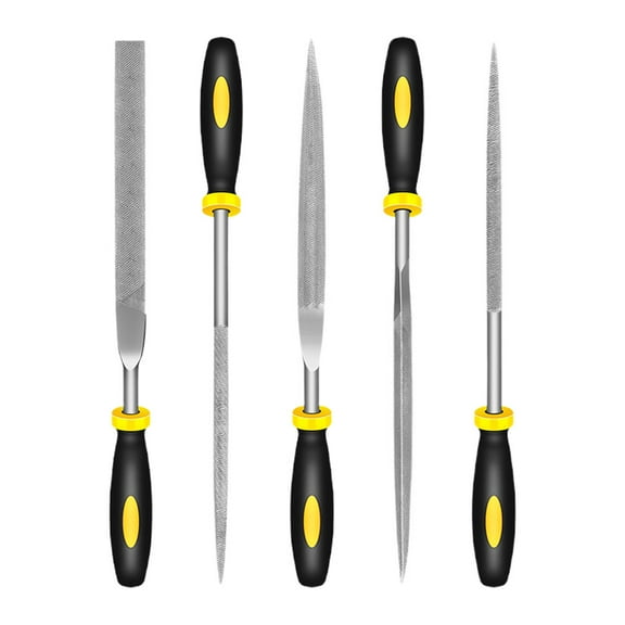 ORDDIART 5-Piece Steel File Set with Black Comfortable Ergonomic Handles, Ideal for Woodworking and Metalworking, 7x0.2x0.2in Files