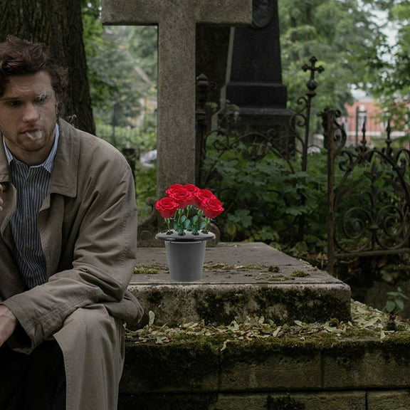 SOPOTUTU 6-Pack Black Plastic Grave Vase Set Elegant Design Easy Installation for Outdoor Memorial Decoration