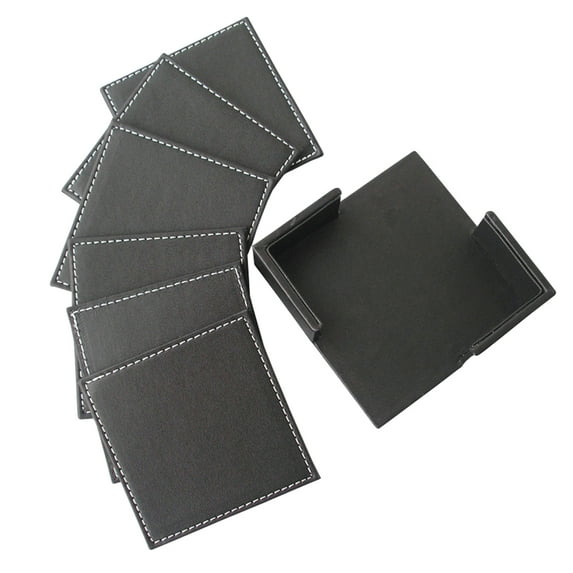 ORDDIART 6Pcs Black Square Coasters for Dining Table Placemats with Double-deck Design