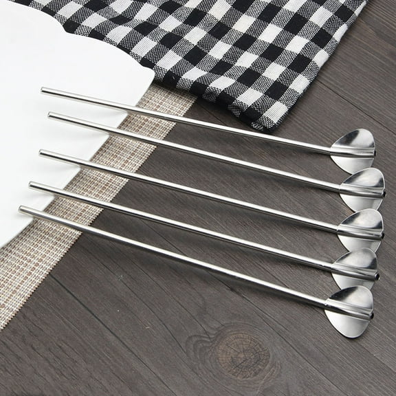 ORDDIART 6Pcs Leak Proof Stainless Steel Straw Spoons With Heart Design For Dinner Party Cocktails