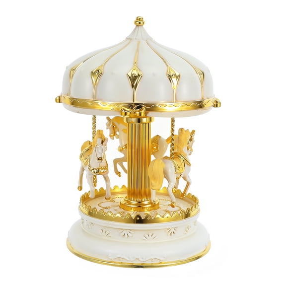 ORDDIART Beige Carousel Music Box, Glittering Rotating Horse with Flashing Light