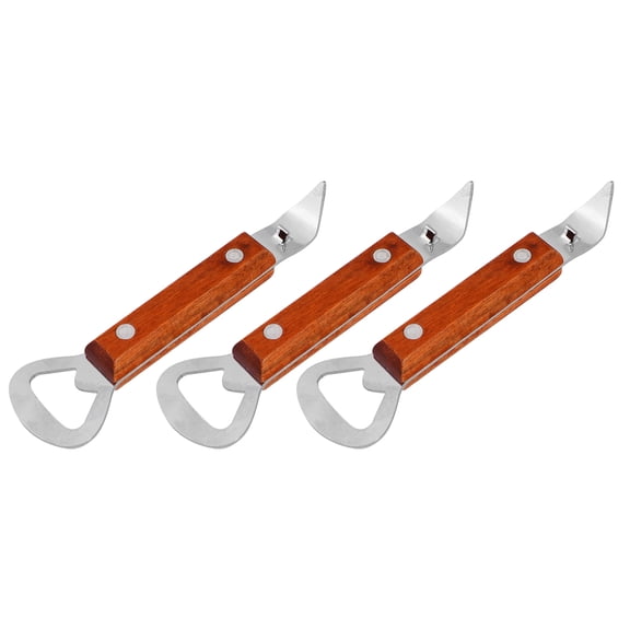 ORDDIART 3-Pack Stainless Steel Bottle Openers with Wood Handles for Kitchen, Bar, Home Use - Plated Design