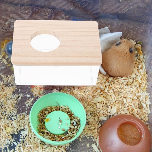 ORDDIART Clear Acrylic Hamster Sand Bath Box with Wooden Lid, Small Animal Bathing Container for Dwarf Hamsters Gerbils Mice