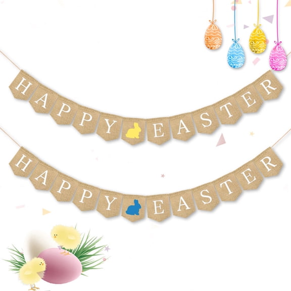ORDDIART Decorations Burlap Bunting Easter Day Garland Rabbit Sign Photo Props 1Set Rustic Yellow Linen