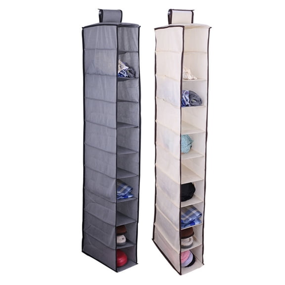 SOPOTUTU Grey 10-Layer Foldable Hanging Storage Organizer for Closet, Wardrobe, Clothes, Shoes, Accessories, Space Saving Solution