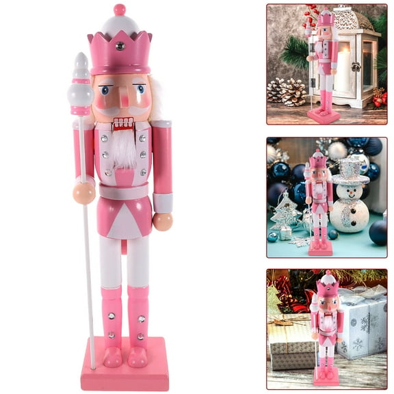 ORDDIART Home Decor Desktop Ornament Nutcracker Soldier Pink 38X9X8CM Wood Classic Design Christmas 1Pcs