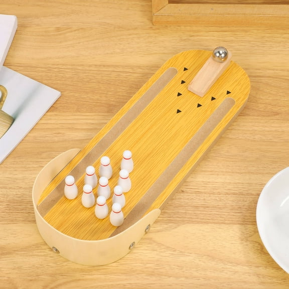 SOPOTUTU Mini Desktop Bowling Set Wooden Travel Game Toy for Kids and Adults Indoor Fun 1 Piece