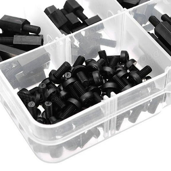 ORDDIART 180-Piece Black Nylon Screws Set for Projects, Size 5.12 x 2.64 x 0.79 inches