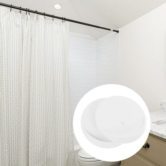 ORDDIART Shower Curtain Rod Holders 2Pcs White ABS 8x8cm Round Shape Adhesive Fixation for Bathrooms