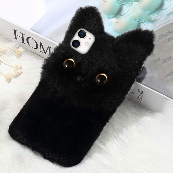 SOPOTUTU Black Plush Soft Phone Case with Protective Cover, Compatible with Multiple Smartphone Models, Stylish and