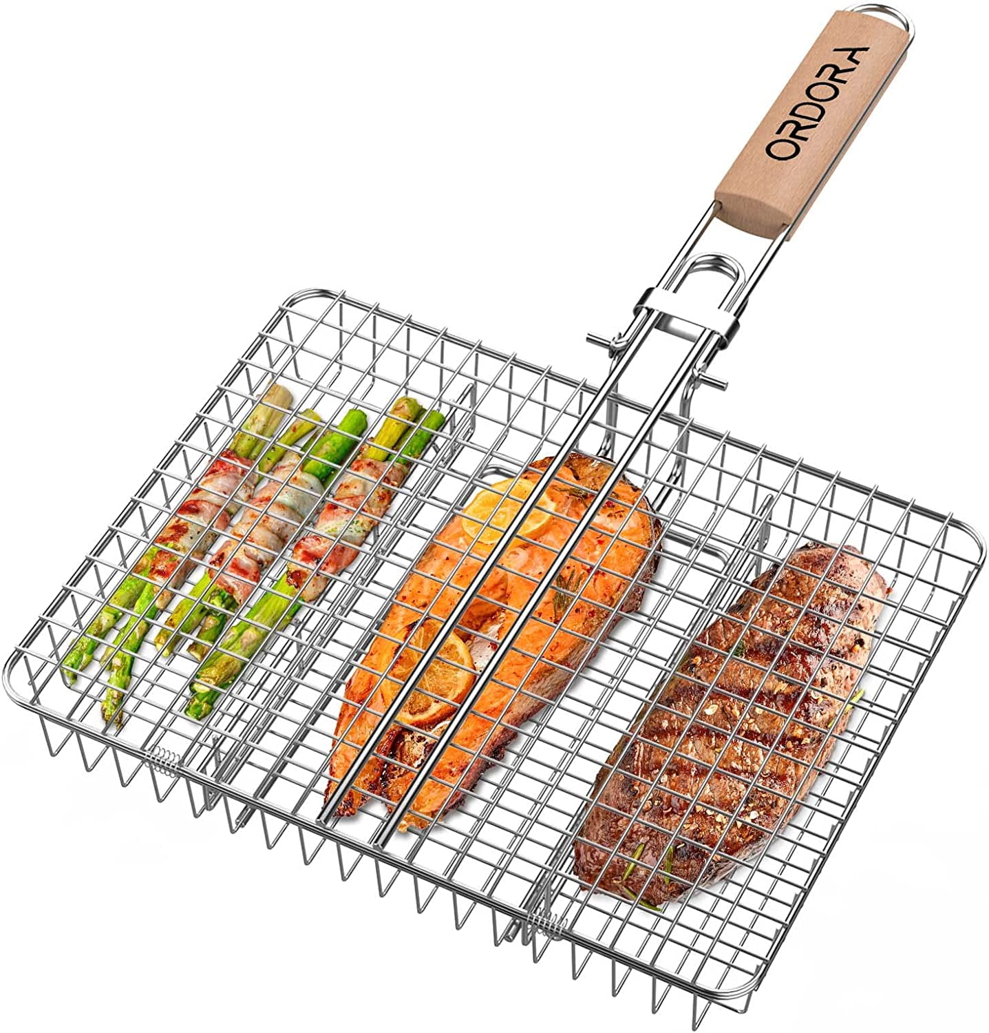 Midsumdr Outdoor Grill Fish Grilling Basket-Folding Portable Stainless  Steel BBQ Grill Basket for Fish Vegetables with Removable Handle BBQ