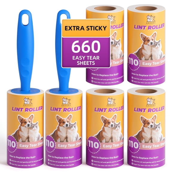 ORDORA Extra Sticky Lint Roller 6 Pack, 660 Sheets Total