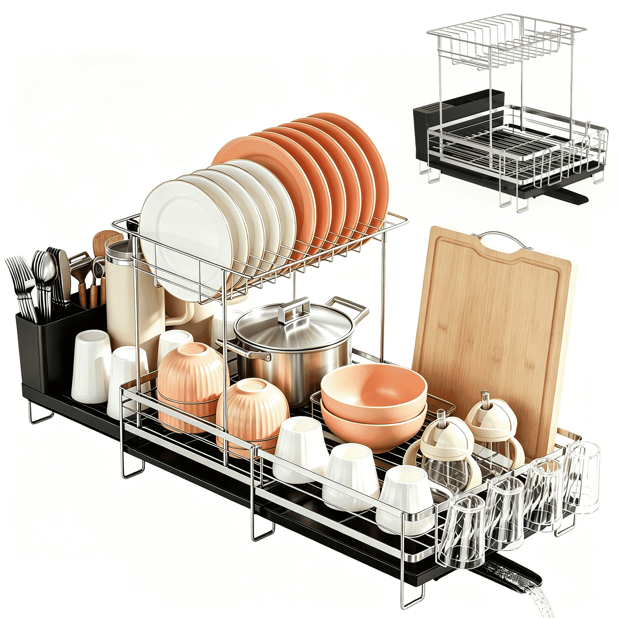 PANTASIA Large Dish Drying Rack - Extendable Dish Rack for Kitchen ...