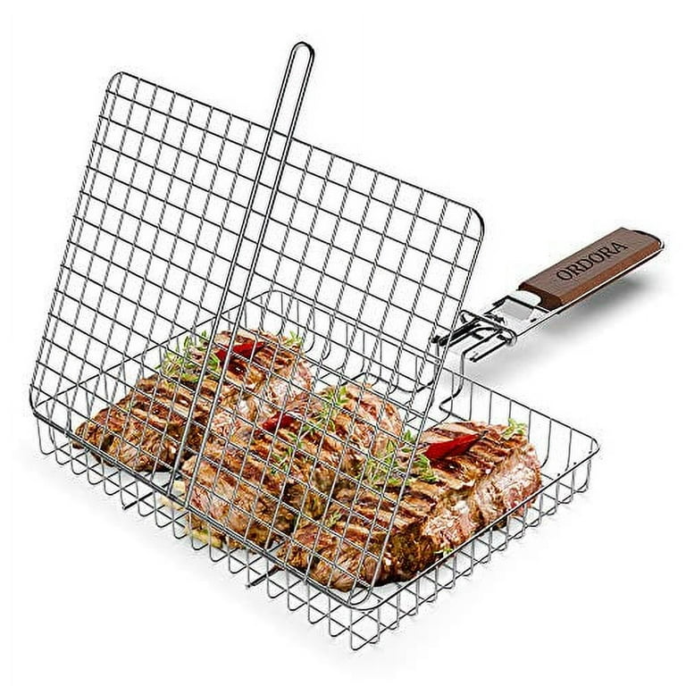 Stainless Steel BBQ Grill Folding Grilling Basket Home Barbecue Accessories  Tool