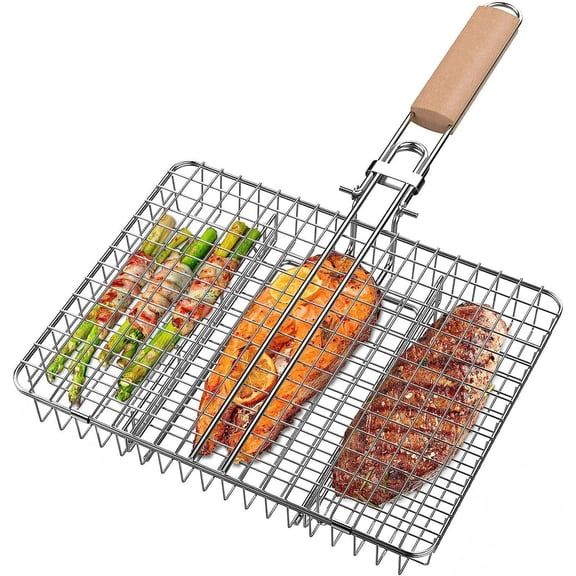 LazySpin Grill Basket, Fish Grill Basket Rustproof Stainless Steel BBQ Grilling Basket