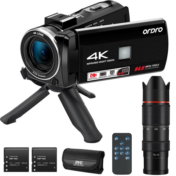 ORDRO 4K Video Camera Digital Camcorder 64MP Vlogging Camera for YouTube with Telescope