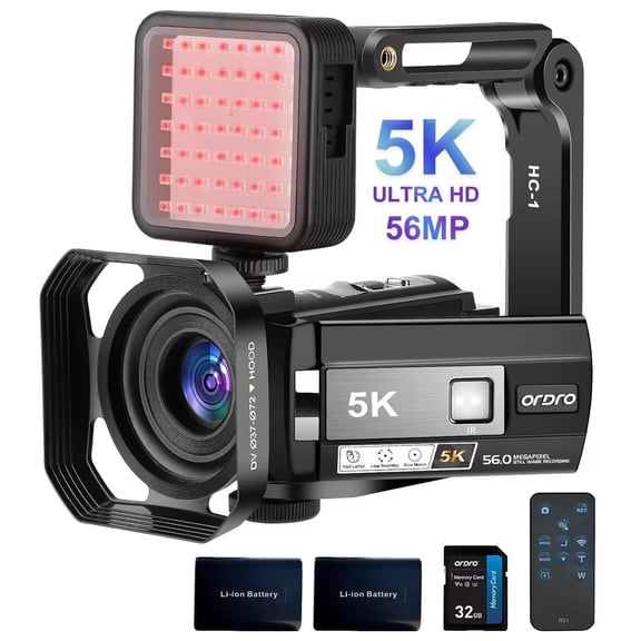 ORDRO 5K Video Camera Camcorder 56MP IR Night Vision Vlogging Camera 18X Digital Zoom + Wide Angle