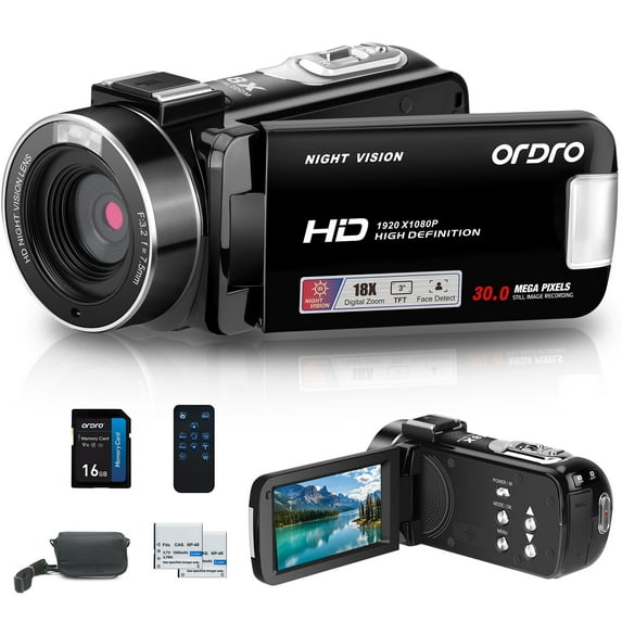 ORDRO B320 Video Camera Camcorder Full HD 1080P 30FPS 30MP 3.0 Inch 270 Degree Rotation LCD 18X Digital Zoom Recorder