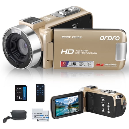ORDRO B320 Video Camera Camcorder Full HD 1080P 30FPS 30MP 3.0 Inch 270 Degree Rotation LCD 18X Digital Zoom Recorder