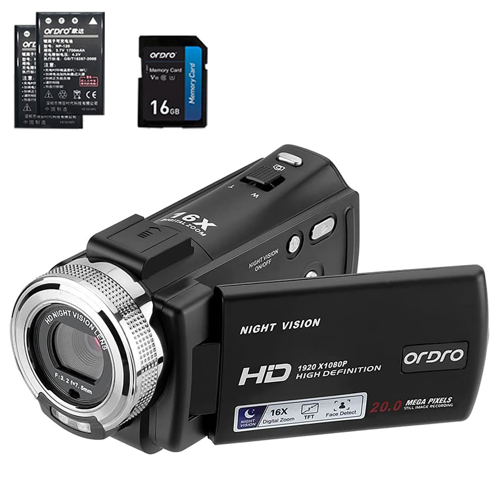 ORDRO Camcorders HDV-V12 1080P Video Camera Infrared Night Vision 3.0'' LCD Screen +16G SD Card - Walmart.com