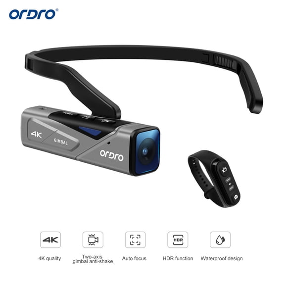 ORDRO EP7 Head Wearable 4K 60fps Video Camera First Person View Hands-Free Camcorder APP Control Autofocus Built-in 2-Axis Gimbal Anti-shake with Remote Control