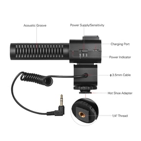 ORDRO Super Cardioid Condenser Video Camera Microphone, Built-In Rechargeable Battery, Hot Shoe Mount for DSLR Digital Cameras and Camcorders, Professional Audio Recording (6.7 inches / 17 cm)