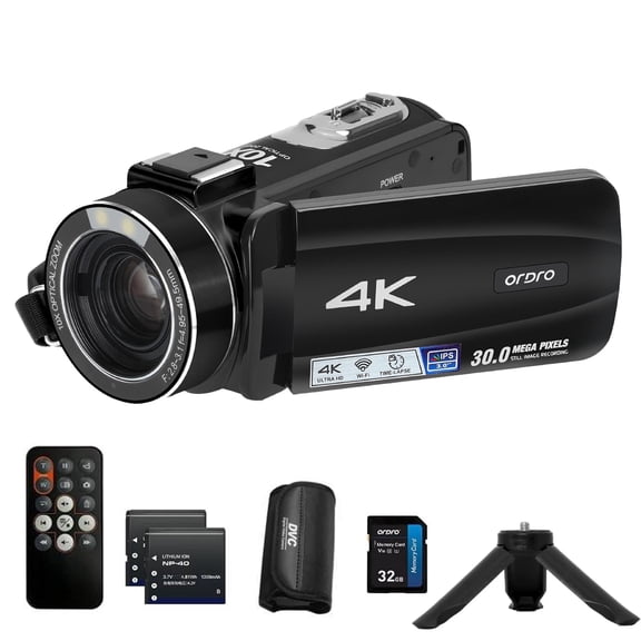 ORDRO Video Camera 4K Digital Camcorder 10X Optical Zoom 30MP Vlog Camera for YouTube Photography