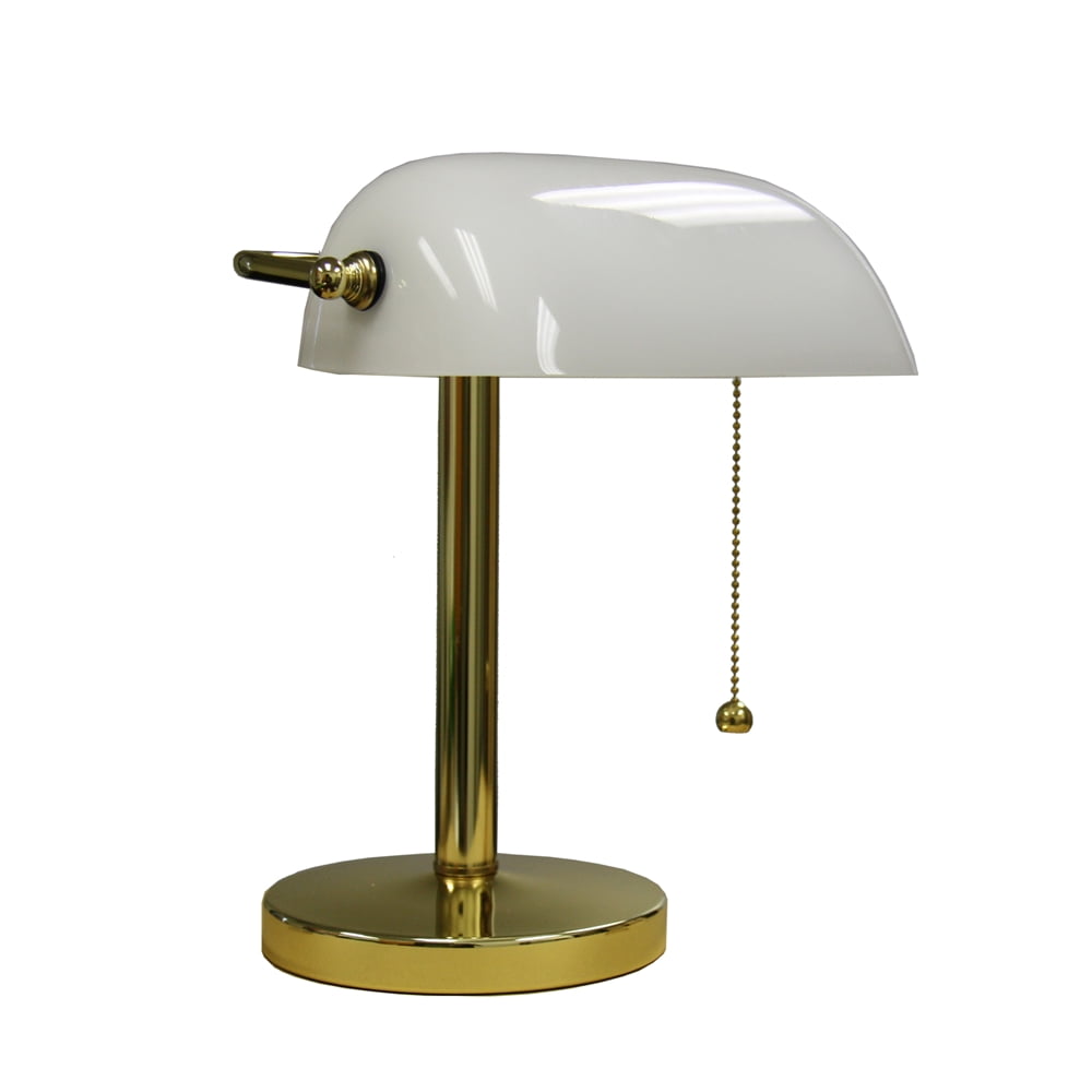 12.5" Adjustable White and Gold Polyresin Banker's Lamp