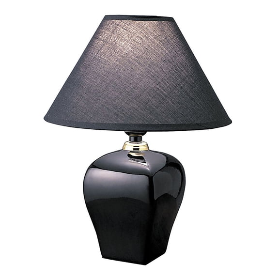 ORE International 13" Urn-Shaped Ceramic Table Lamp with Linen Shade in Black