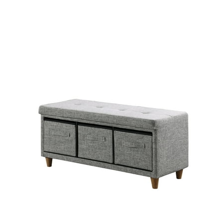ORE International 17.5" Appleby Slate Gray Tufted Bench w/ Storage Basket Drawers