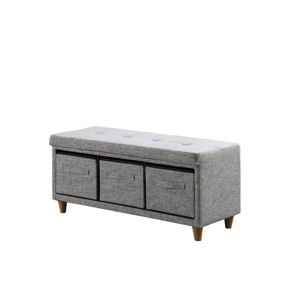 ORE International 17.5" Appleby Slate Gray Tufted Bench w/ Storage Basket Drawers