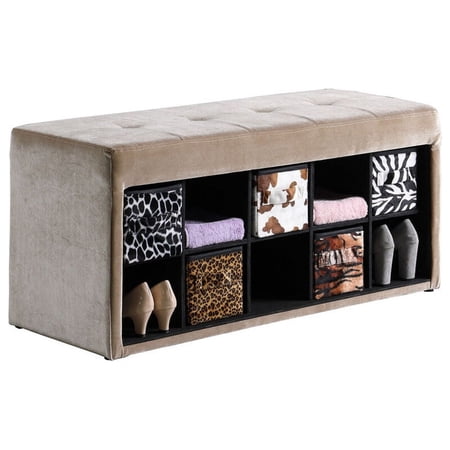 ORE International 18.75" Light Brown Cadi Velour Tufted Multi-Purpose Storage Bench