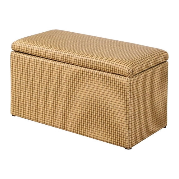 ORE international, Inc. 18" In Yellow Gold Plaid Leatherette Marble Pattern Storage Ottoman Hidden Tray + 1 Seat