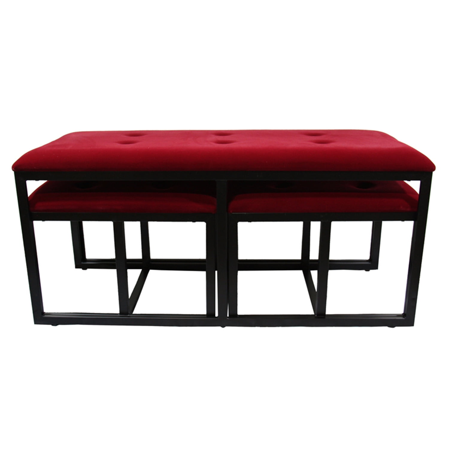 Ore International 20.5"H Red Suede Tufted Metal Bench W/ 2 Seatings